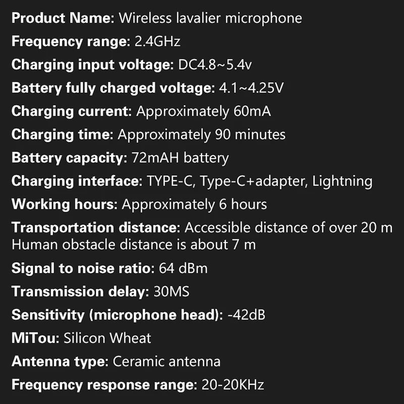 Microfone de lapela sem fio mini portátil gravação de áudio e vídeo